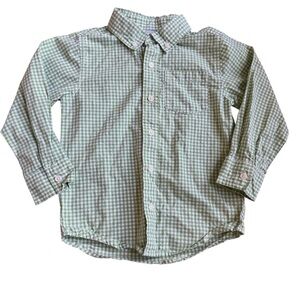Gymboree Green White Gingham Paid Dress Shirt Button Up Toddler Boys XS 3-4